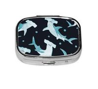 Watercolor Hammerhead Shark,Meta Pill Box 2 Compartment Medicine Case,Portable Organizer,Rectangle Meta Portable Organizer Pill Box 2147 Compartment Medicine Case