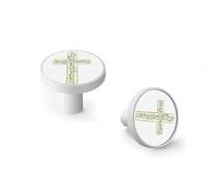 Watercolor Hand Painted Greenery Cross Cabinet Knobs and Wall Hooks, 6 Pack Modern Drawer Pulls with White-Style-3 Base, Solid Zinc Alloy Handles for Kitchen, Bathroom, Dresser