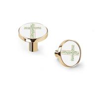 Watercolor Hand Painted Greenery Cross Cabinet Knobs and Wall Hooks, 6 Pack Modern Drawer Pulls with Golden-Style-3 Base, Solid Zinc Alloy Handles for Kitchen, Bathroom, Dresser