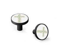 Watercolor Hand Painted Greenery Cross Cabinet Knobs and Wall Hooks, 6 Pack Modern Drawer Pulls with Black-Style-3 Base, Solid Zinc Alloy Handles for Kitchen, Bathroom, Dresser