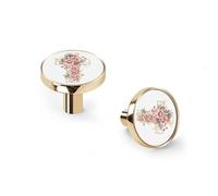 Watercolor Hand Painted Pink Florals Cross Cabinet Knobs and Wall Hooks, 6 Pack Modern Drawer Pulls with Golden-Style-1 Base, Solid Zinc Alloy Handles for Kitchen, Bathroom, Dresser