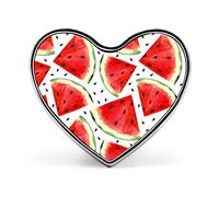 Watercolor Hand Painted Seamless Red Watermelon Slices on White Heart Brooch Pin, Unisex Smooth Surface Lapel Tie Pin, Lightweight Badge Jewelry Crafts Decor for Costume Accessory Men Women