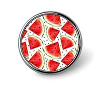 Watercolor Hand Painted Seamless Red Watermelon Slices on White Round Brooch Pin, Unisex Smooth Surface Lapel Tie Pin, Lightweight Badge Jewelry Crafts Decor for Costume Accessory Men Women