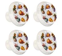 Watercolor Harvest Thanksgiving Day Cabinet Knobs, 35mm Round Glass Knobs for Dressers and Drawers, Decorative Handles Pulls for Home Kitchen Bedroom, 4 Pack