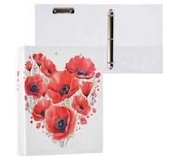 Watercolor Heart Red Poppies 3 D-Ring Binder A4 1 Pack with 200 Sheet for Kids School Supplies Women Men Office