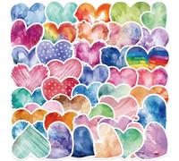 Watercolor Heart Stickers 50 Pcs Cute Aesthetic Waterproof Sticker for Laptop Skateboard Computer Phone Luggage Hydro Flask Water Bottle Car Bike,Colorful Trendy Love Sticker for Teens Kids Giris