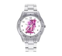 Watercolor High Hell Flowers Men's Business Watch Fashion Stainless Steel Wristwatches Custom Easy Read Watches for Women