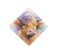 Watercolor Highland Cow Car Air Freshener Aromatherapy Tablets Hanging Scented Cards for Rooms Bathrooms Wardrobe Rhombus