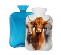 Watercolor Highland Cow Hot Water Bottle with Cover, 2L PVC Hot Water Bag with Soft Cover, Reusable Heating Pad for Pain Relief Warm Hands Waist Abdomen Feet & Bed