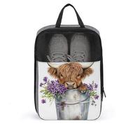 Watercolor Highland Cow in Metal Bucket Shoe Bag for Travel Daily Use Anti-dust Storage Carrier Golf Shoe Pouch