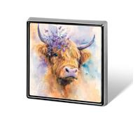 Watercolor Highland Cow Square Badge Pin Metal Memorial Brooch Button Lapel Pins for Backpack Wedding