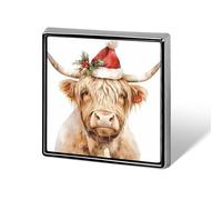Watercolor Highland Cow with Christmas Hat Unisex Brooches & Pins Square Lightweight Lapel Badge Jewelry for Clothing Shawl Hat