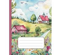 Watercolor Hilltop Church & Farm Notebook: Pastoral Countryside Design with Animals, Path & Fence | Wide Ruled | 110 Lined Pages | 8.5 x 11 in | Peaceful Rural Composition Book