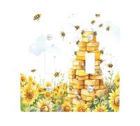 Watercolor Honeycomb Bee Decorative Light Switch Cover Wall Plate 2 Gang Double Toggle, Spring Sunflowers Insect Electrical Faceplate for Kitchen Bathroom, Fun Switchcover Decor