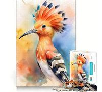 Watercolor Hoopoe Bird Portrait 1000 Piece Jigsaws for Adults Brain Recall Game Tight Interlock No Gaps Calming Mental Break Activity (38x26cm)