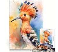 Watercolor Hoopoe Bird Portrait Jigsaw Puzzles 1000 Pieces for Adults Mind Challenge Serene Activity Seamless Fit Holiday Present (38x52cm)