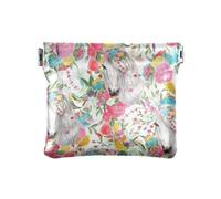 Watercolor Horse Flowers Women Men Leather Coin Purses Fancy Mini Cosmetic Case for Men Women Travel, Watercolor Horse Flowers, 4.33"(L) x 3.74"(W) x 0.39"(H), Classic