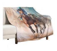 Watercolor Horse Racing Fleece Throw Blanket Flannel Plush Sofa Blankets for Couch Bed Pet