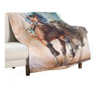 Watercolor Horse Racing Fleece Throw Blanket Flannel Plush Sofa Blankets for Couch Bed Pet