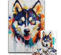 Watercolor Husky JigsawPuzzle 1000 Pieces for Teenagers,Challenging Family Activity Games DIY Toy for Home Wall Decor Gifts (38x26cm)