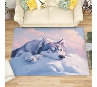 Watercolor Husky Sled Dog Soft Short Pile Rugs for Bedroom Living Room Multicolor Thin Stain Resistant Anti-Slip Floor Carpet for Office Dining Room - Easy Clean Washable 140x200 cm