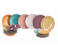 Watercolor Hut Table Set 18 Pieces in Hand-Painted Stoneware, 6 Different Table Seats