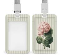 Watercolor Hydrangea Botanical Pink Flowers ID Badge Holder Retractable Clip Card Holder Card Protector Name Badge Name Tag for Work Office Doctor Nurse