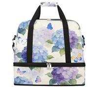 Watercolor Hydrangea Butterfly Foldable Travel Duffel Bag Expandable Gym Bag with Shoe Compartment Large Capacity Weekender Bag Carry On Tote Bag for Travel Sports Overnight Trips