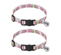 Watercolor Hydrangea Flowers Collar with Bell for Dog Puppy 2 Pack Kitten Collar Adjustable Length 10.6" to 17.1"
