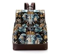 Watercolor Indian Elephant Pineapple PU Leather Backpack Purse for Adult, Fashion Unisex College Students Satchel Schoolbag