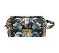 Watercolor Indian Elephant Pineapple Women Cosmetic Bag Beauty Bag, Portable Hanging Travel Toiletry Bag, Leather Make Up Pouch Kids Pencil Case