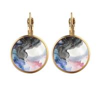 Watercolor Ink Shading Gold Clip On Drop Earrings Non Piercing Dangle Jewelry