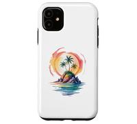 Watercolor Island Tropical Sunset Illustration Case for iPhone 11