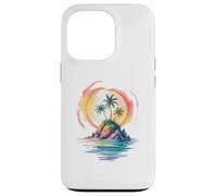 Watercolor Island Tropical Sunset Illustration Case for iPhone 13 Pro