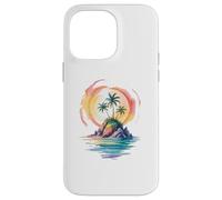 Watercolor Island Tropical Sunset Illustration Case for iPhone 14 Pro Max