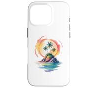 Watercolor Island Tropical Sunset Illustration Case for iPhone 16 Pro