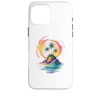 Watercolor Island Tropical Sunset Illustration Case for iPhone 16 Pro Max