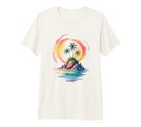 Watercolor Island Tropical Sunset Illustration Premium T-Shirt