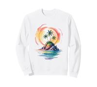 Watercolor Island Tropical Sunset Illustration Sweatshirt
