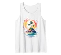 Watercolor Island Tropical Sunset Illustration Tank Top