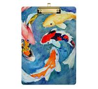 Watercolor Japanese Fishes Plastic Clipboard A4 Letter Size PVC Writing Board with Low Profile Silver Metal Clip Hardboard for School, Office 12.5x9 Inch