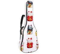 Watercolor Japanese Lucky Cat Guitar Bag, Padded Acoustic Guitar Case Backpack with Adjustable Shoulder Strap Pockets