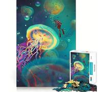 Watercolor Jellyfish Art 1000-piece Jigsaw Puzzles Brain Focus Game Expert Cutting Craftsmanship Fascinating Hobby for Idle Moments (50x75cm)