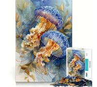 Watercolor Jellyfish Art Adults 1000 Piece Jigsaw Puzzle Memory Fun Game Clean Cut Sturdy Components Unique Gift for Stress Relief (50x75cm)
