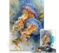 Watercolor Jellyfish Art Jigsaw Puzzle 1000 Pieces Cognitive Fun Play High Precision Die Cut Unique Gift for Stress Relief (38x26cm)