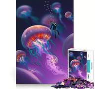 Watercolor Jellyfish Art Jigsaw Puzzle 1000 Pieces Mental Focus Game Precision Cut Smooth Edges Absorbing Activity for Quiet Nights (50x75cm)