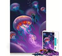 Watercolor Jellyfish Art Jigsaw Puzzles 1000 Pieces Focus Boost Fun Laser Cut for Flawless Fit Bonding Activity for Loved Ones (38x26cm)