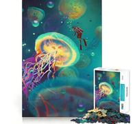 Watercolor Jellyfish Art Jigsaw Puzzles for Adults 1000 Think Boost Game Precise Interlock Structure Easy to Learn Family Enjoyment (38x26cm)