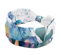 Watercolor Jellyfish with Leaves Bubbles and Coral Starfish Stretchy Headbands for Women, Non-Slip Hair Bands Fashion Sports Turban for Yoga Workout Daily Use