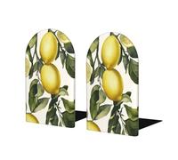 Watercolor Juicy Lemons Green Leaves Bookends For Shelves 2 Pcs Wooden Book Stopper Organizer For Home Office Libraries